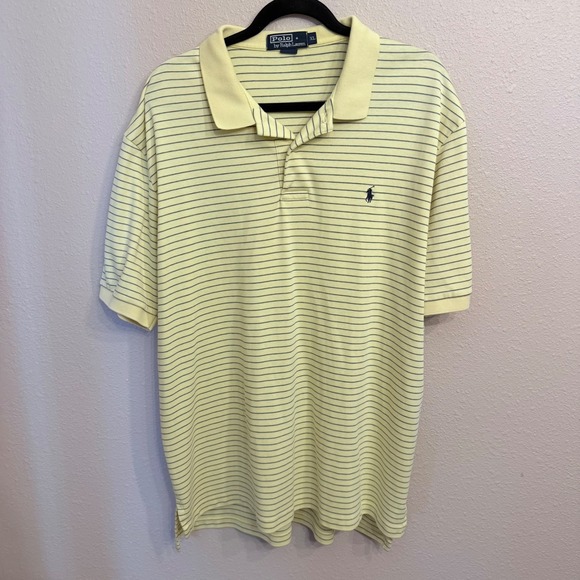 Polo Ralph Lauren Other - Polo Ralph Lauren Mens XL Yellow Navy Striped Short Sleeve Cotton Polo Shirt